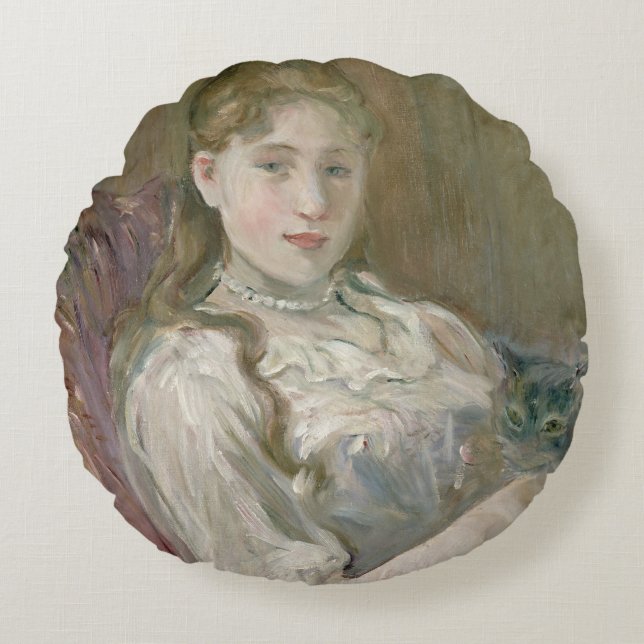 Coussins Ronds Jeune fille avec le chat, 1892 (Devant)
