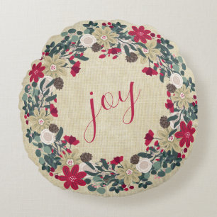 Coussins Ronds Joie - Réversible Floral Farmhouse Christmas Wreat