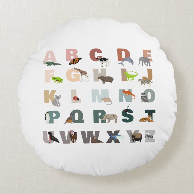 Coussins Ronds Joli Alphabet ABC Animaux (Devant)