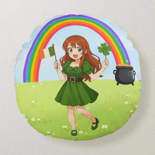 Coussins Ronds Joli anime roux Saint Patrick  (Devant)