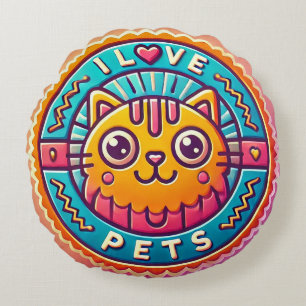 Coussins Ronds Joli Badge Chat Néon