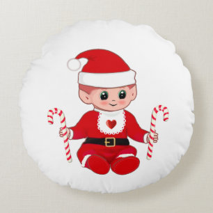 Coussins Ronds Joli bébé elfe de Noël Santa & cannes à sucre