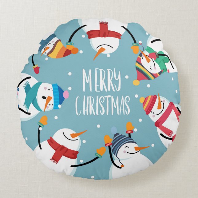 Coussins Ronds Joli bonhomme de neige Joyeux Noël Festivals (Devant)