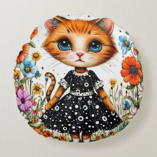 Coussins Ronds Joli chat de dessin animé