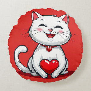 Coussins Ronds Joli chat de dessin animé amoureux
