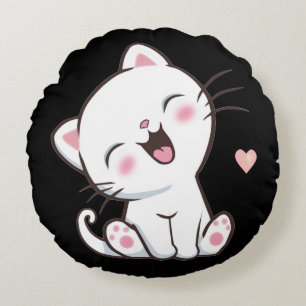 Coussins Ronds Joli Chat Mignon sur Fond Noir