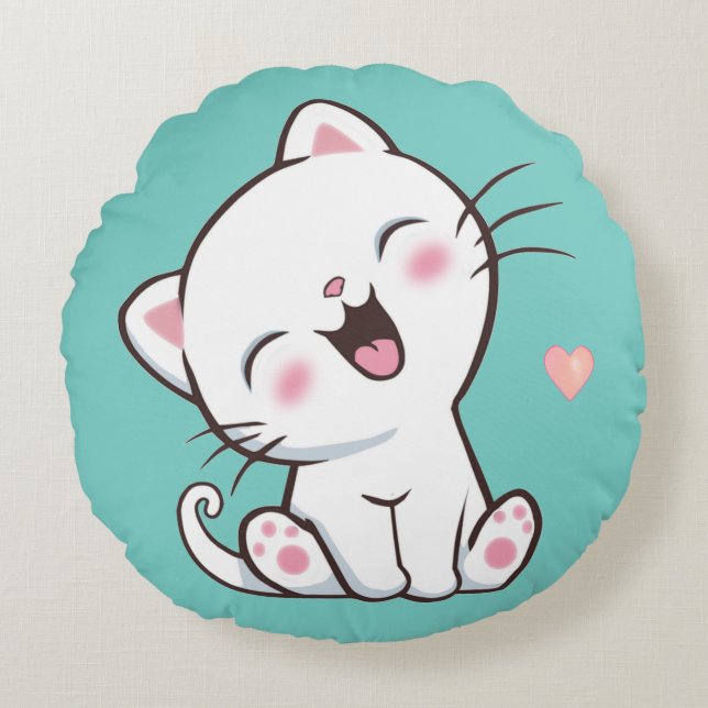 Coussins Ronds Joli Chat Mignon sur Teal Clair (Devant)