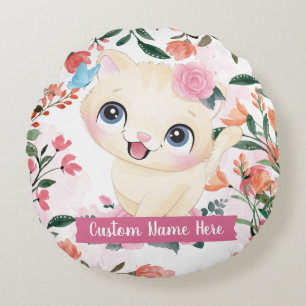 Coussins Ronds Joli Chat Roses Roses Blush Fleurs Nom Personnalis