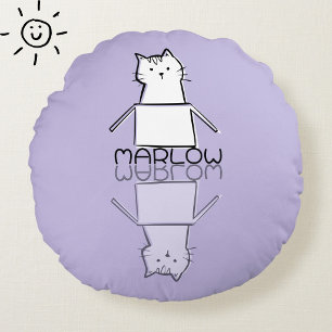 Coussins Ronds Joli Chat Violet Doodle Nom Personnalisé