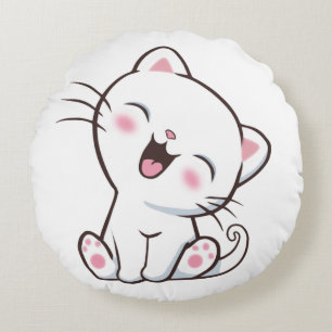 Coussins Ronds Joli chaton sur fond blanc