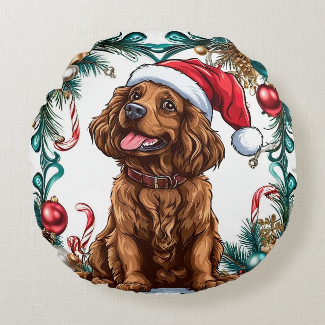 Coussins Ronds Joli chien de Noël (Devant)