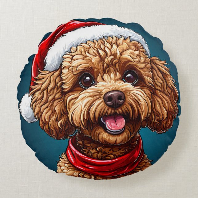 Coussins Ronds Joli chien de Noël (Devant)