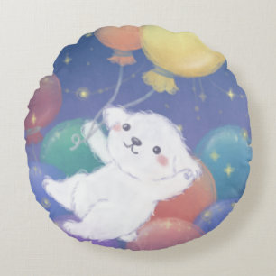 Coussins Ronds Joli chiot avec ballons et étoiles