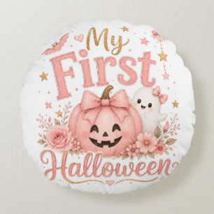 Coussins Ronds Joli Citrouille Rose 1er Halloween