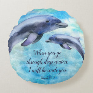 Coussins Ronds Joli dauphin d'aquarelle  Verse et nom
