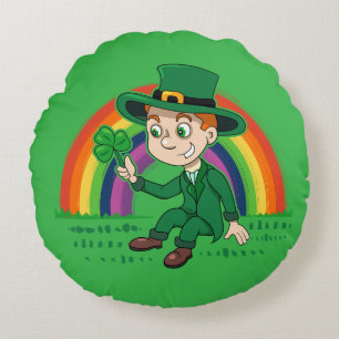 Coussins Ronds Joli dessin animé leprechaun avec shamrock et arc-