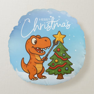 Coussins Ronds Joli dinosaure avec sapin de Noël