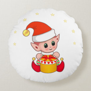 Coussins Ronds Joli elfe de Noël et étoiles