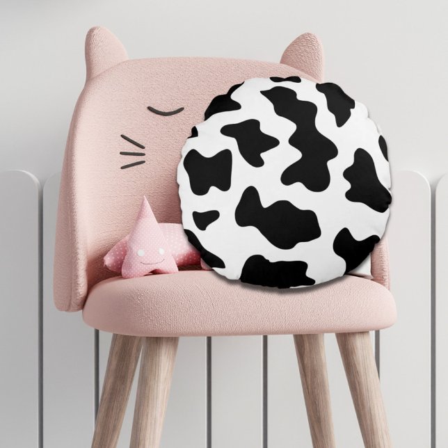 Coussins Ronds joli imprimé noir et blanc de vaches laitières de  (cute black and white farm dairy cow print round pillow)