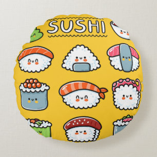 Coussins Ronds Joli joli joyeux sushi maki rouleaux dessin animé