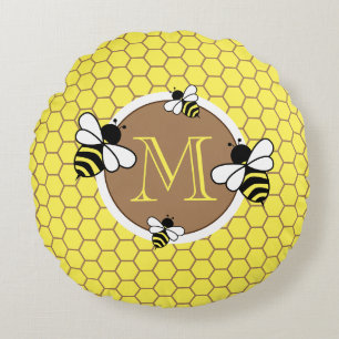 Coussins Ronds Joli monogramme Abeilles Motif de nid d'abeille po