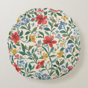 Coussins Ronds Joli motif de fleurs et de feuilles rouges jaunes
