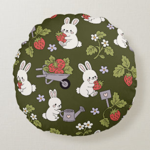 Coussins Ronds Joli motif de jardin de lapin aux fraises Cottagec