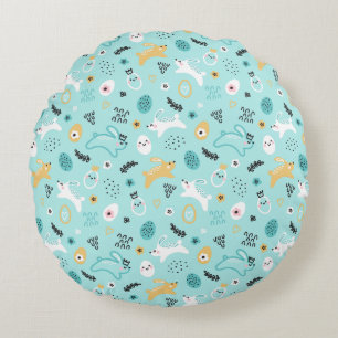 Coussins Ronds Joli motif de lapin de Pâques Lapins kawaii Œufs