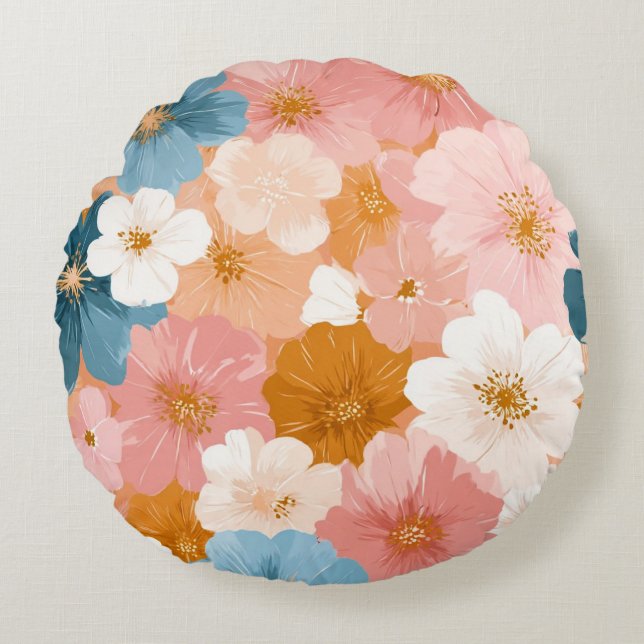 Coussins Ronds Joli motif floral pastel (Devant)