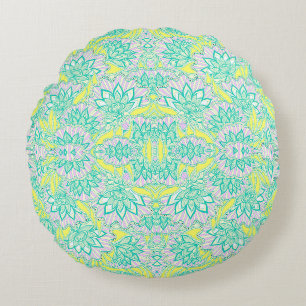 Coussins Ronds Joli motif floral vert jaune