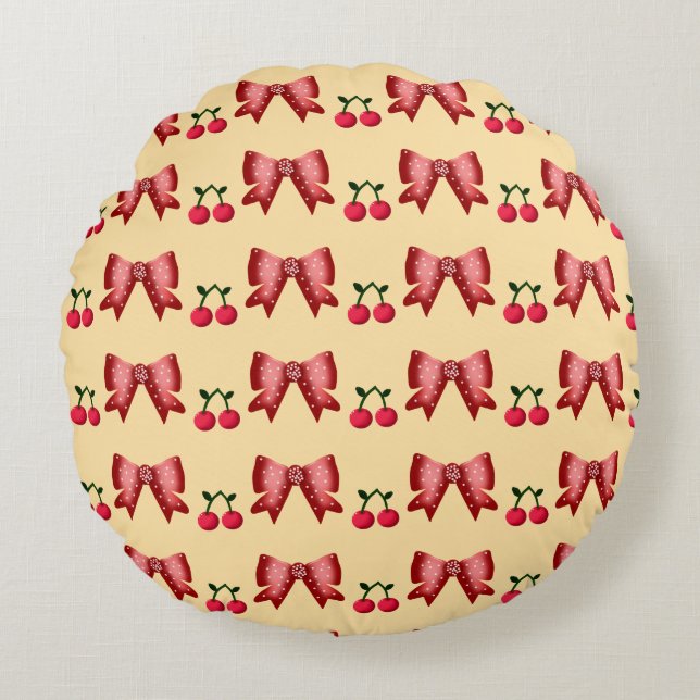 Coussins Ronds Joli motif sans couture de nœud Cerise rose esthét (Devant)