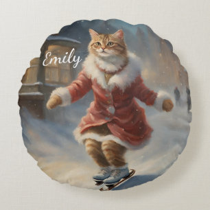 Coussins Ronds Joli Noël Patinage de chat Jouly Canapé
