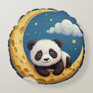 Coussins Ronds Joli panda assis sur un croissant de lune doré