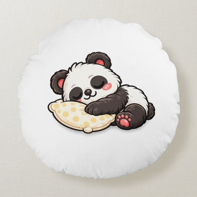 Coussins Ronds Joli panda endormi avec un oreiller (Devant)