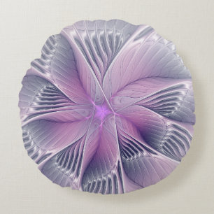 Coussins Ronds Joli rose Fleur Moderne Abstrait Fractal Art