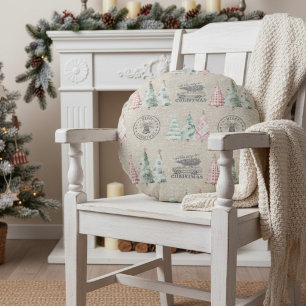 Coussins Ronds Joli Vintage Burlap Timbre Noël Arbre Motif