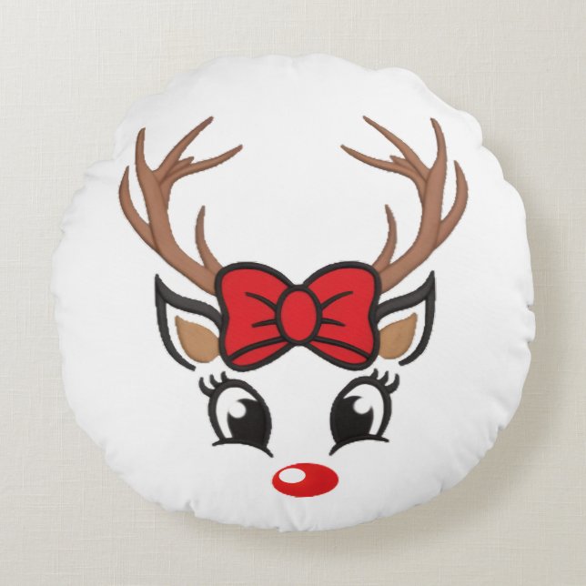 Coussins Ronds Joli visage de rennes de Noël (Devant)