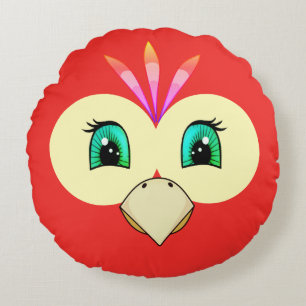 Coussins Ronds Joli visage d'oiseau rouge