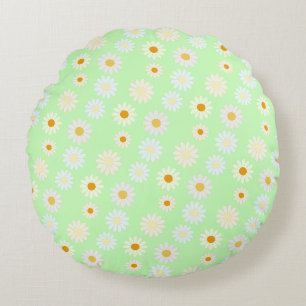 Coussins Ronds Jolie aquarelle colorée Motif marguerite vert