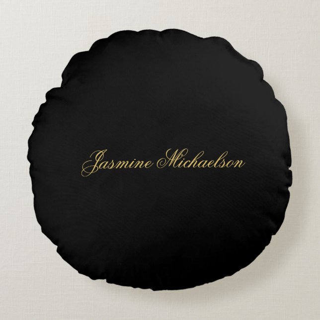 Coussins Ronds Jolie calligraphie chic nom noir et or (Devant)