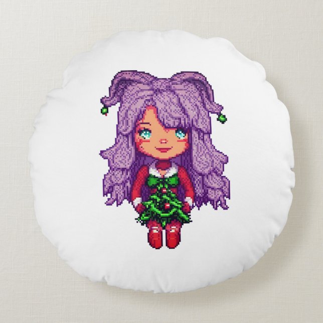 Coussins Ronds Jolie fille violette (Devant)