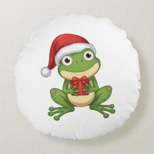 Coussins Ronds Jolie grenouille de Noël avec chapeau de Père Noël