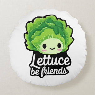 Coussins Ronds Jolie laitue kawaii – “Soyons amis avec la laitue”