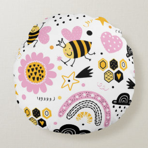 Coussins Ronds Jolie Nourrice Abeille et Arc-en-Ciel
