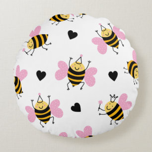 Coussins Ronds Jolie Nourrice Abeille et Arc-en-Ciel