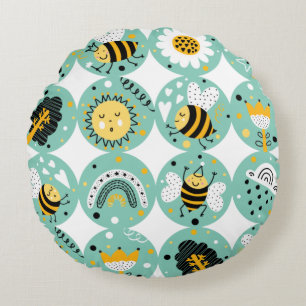 Coussins Ronds Jolie Nourrice Abeille et Arc-en-Ciel