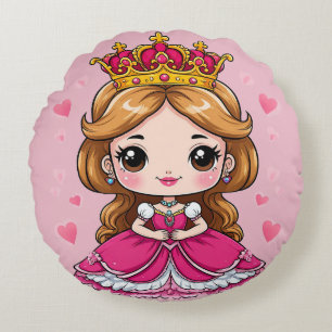 Coussins Ronds Jolie princesse de dessin animé en robe rose