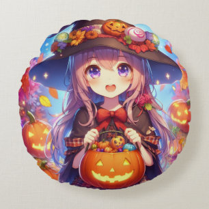 Coussins Ronds Jolie Sorcière d'Halloween Anime