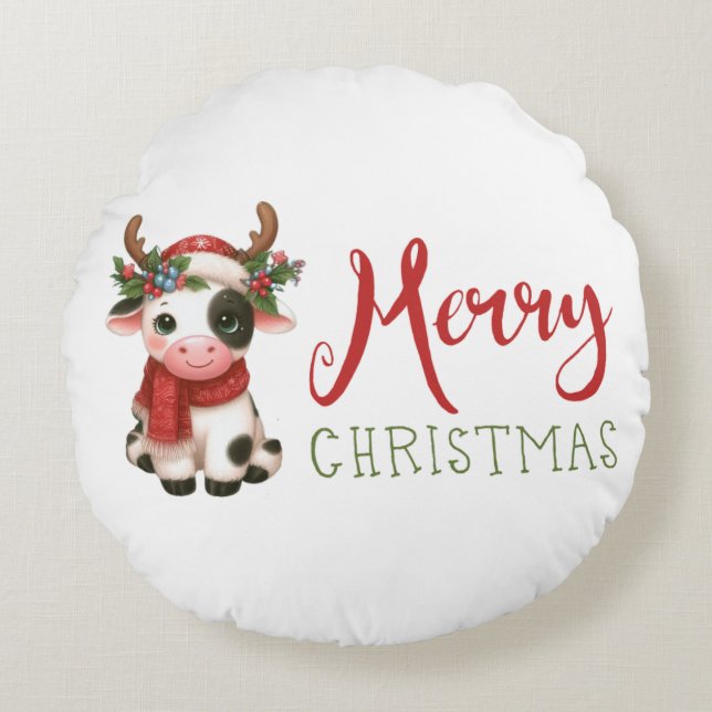 Coussins Ronds Jolie vache de Noël mignonne (Devant)