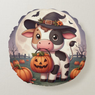Coussins Ronds Jolie vache sorcière Halloween